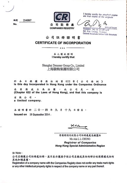 Китай Shanghai Dreamer Group Co., LTD Сертификаты